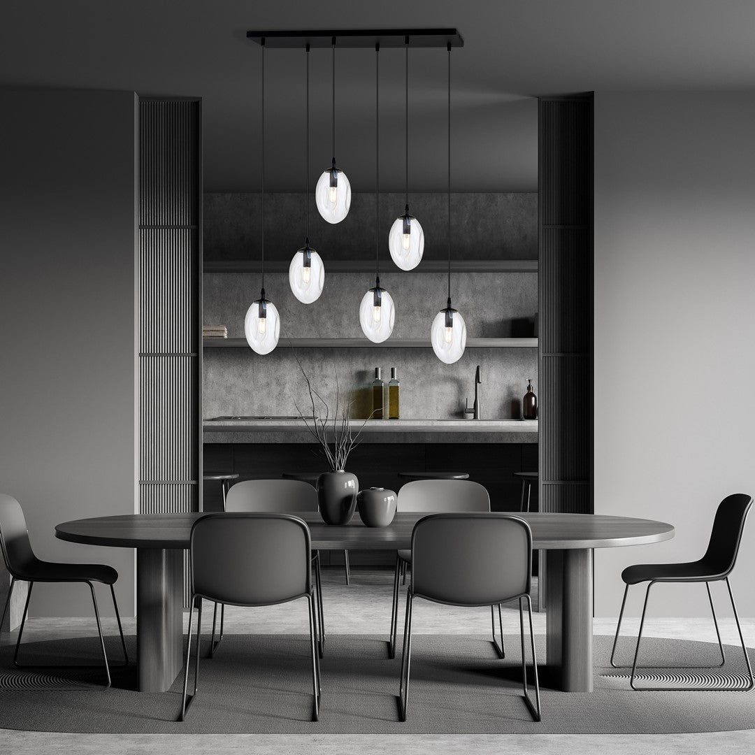Astral 6-light black pendant, clear glass