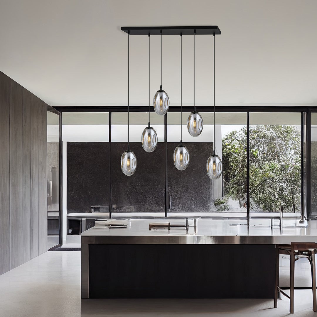 Astral 6-light pendant, black, graphite glass