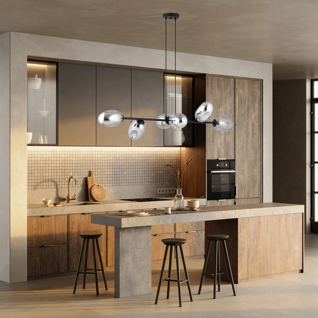 Pandora 6-light pendant lamp, black, graphite glass