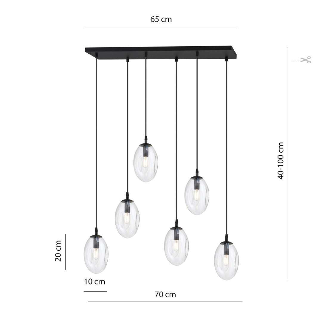 Astral 6-light black pendant, clear glass