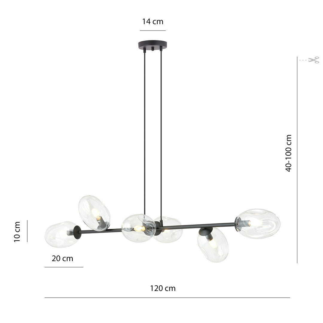 Pandora 6-light pendant lamp, black, clear glass