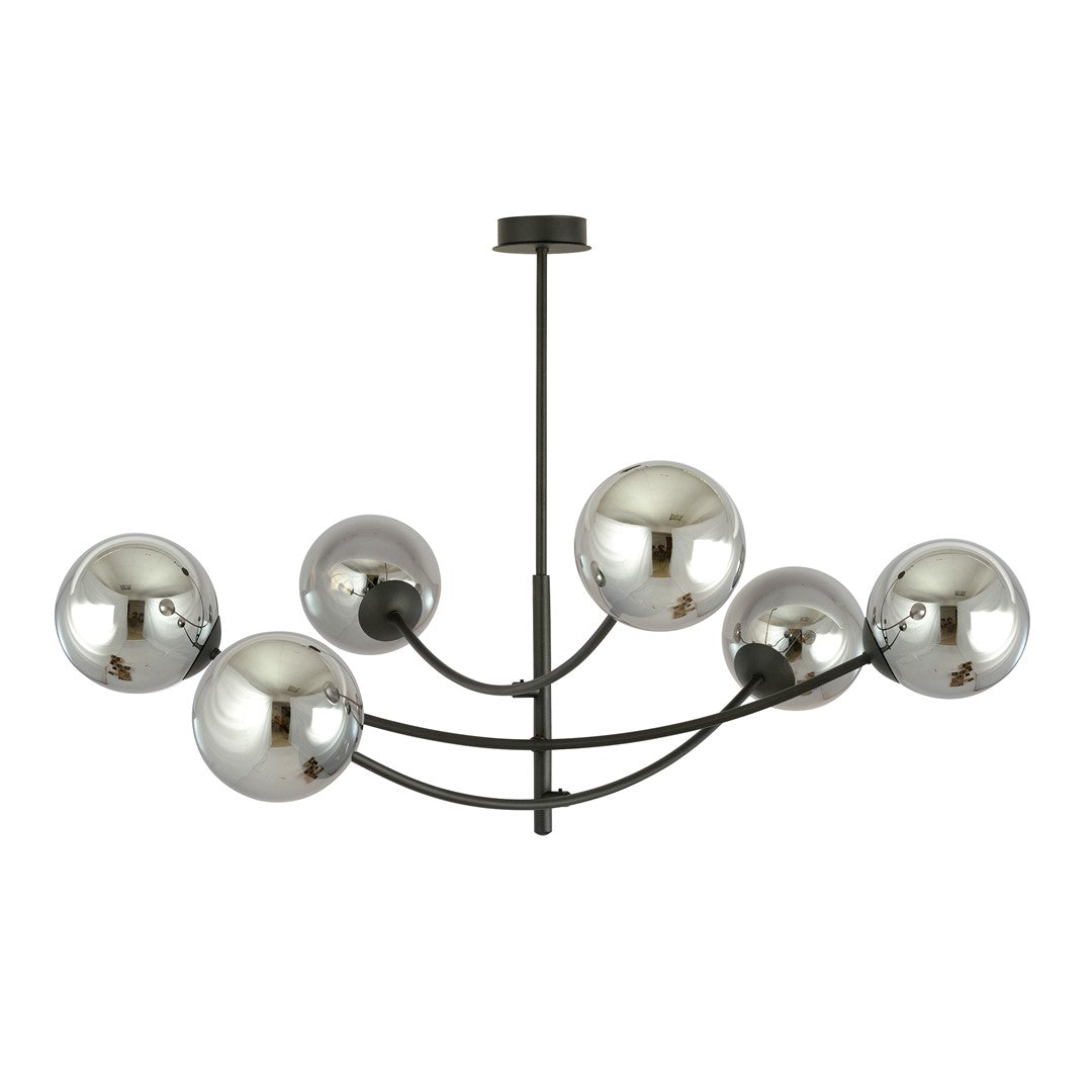 Hunter 6-light black flush mount, graphite glass