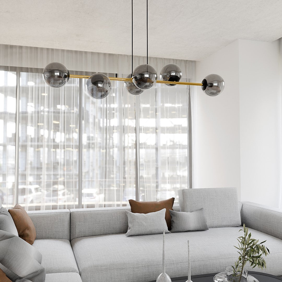 Gravity 6-light pendant, black, graphite glass