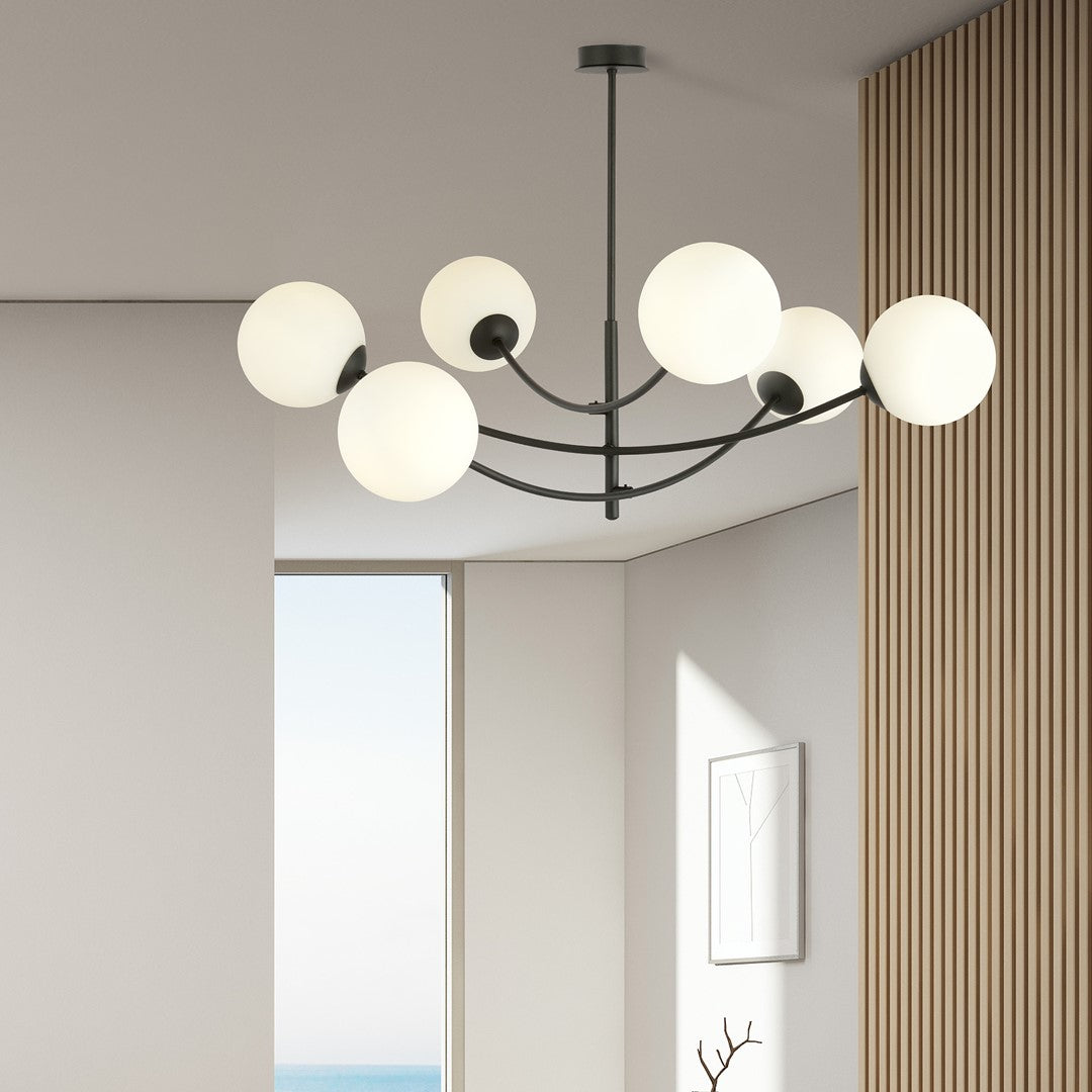Hunter 6-light flush mount, black, opal glass
