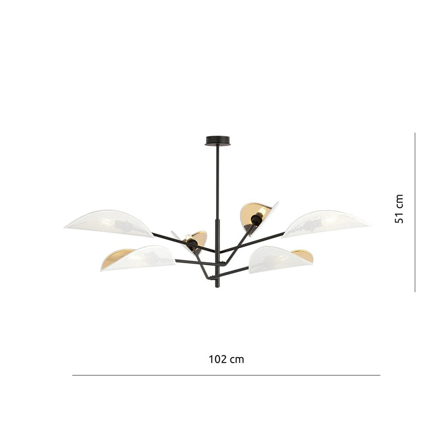 Vene 6-light pendant lamp in white and gold