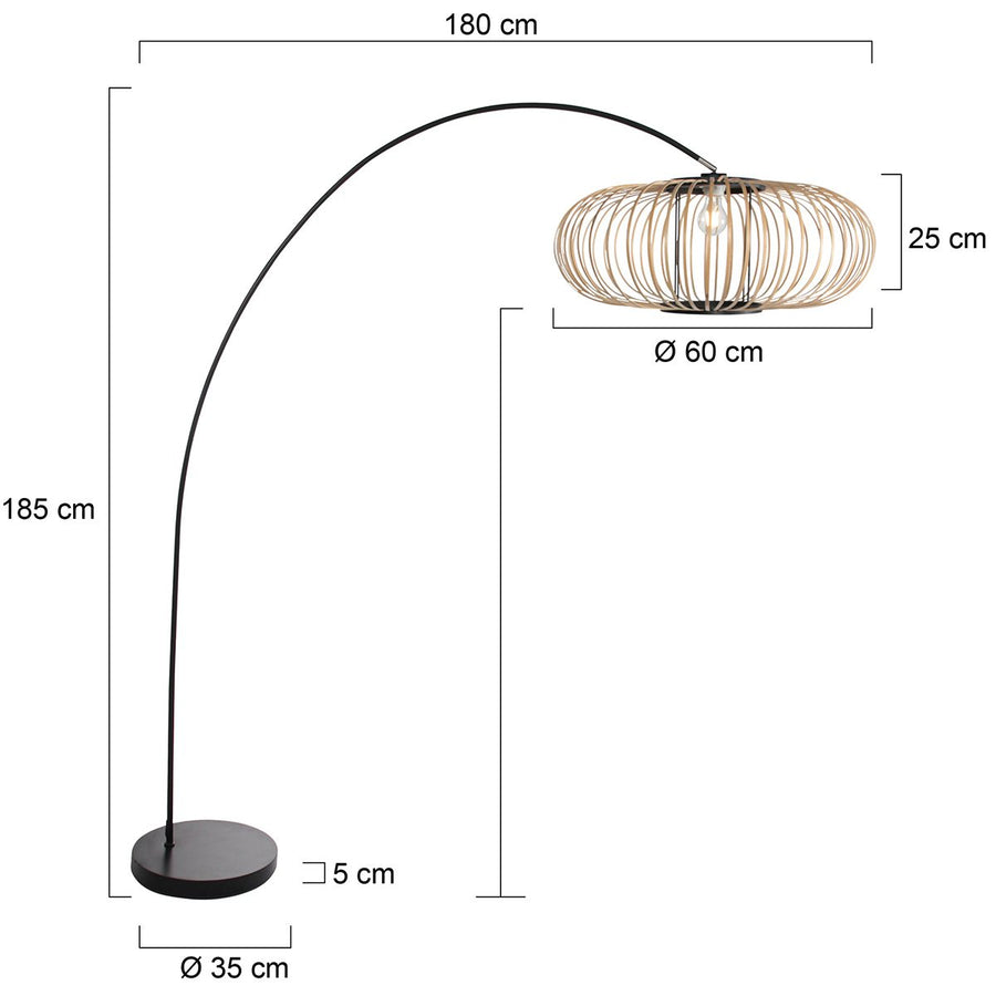 Lampadaire Solva noir, abat-jour en bambou Ø60 cm, réf. 4468ZW