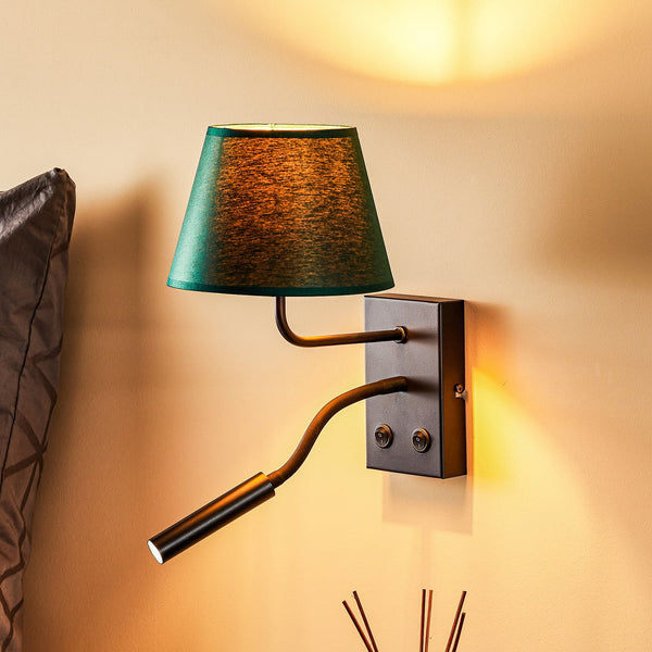 Applique murale Soho en tissu, vert et noir, 2 lumières, hauteur 38 cm, largeur 18 cm, modèle 2