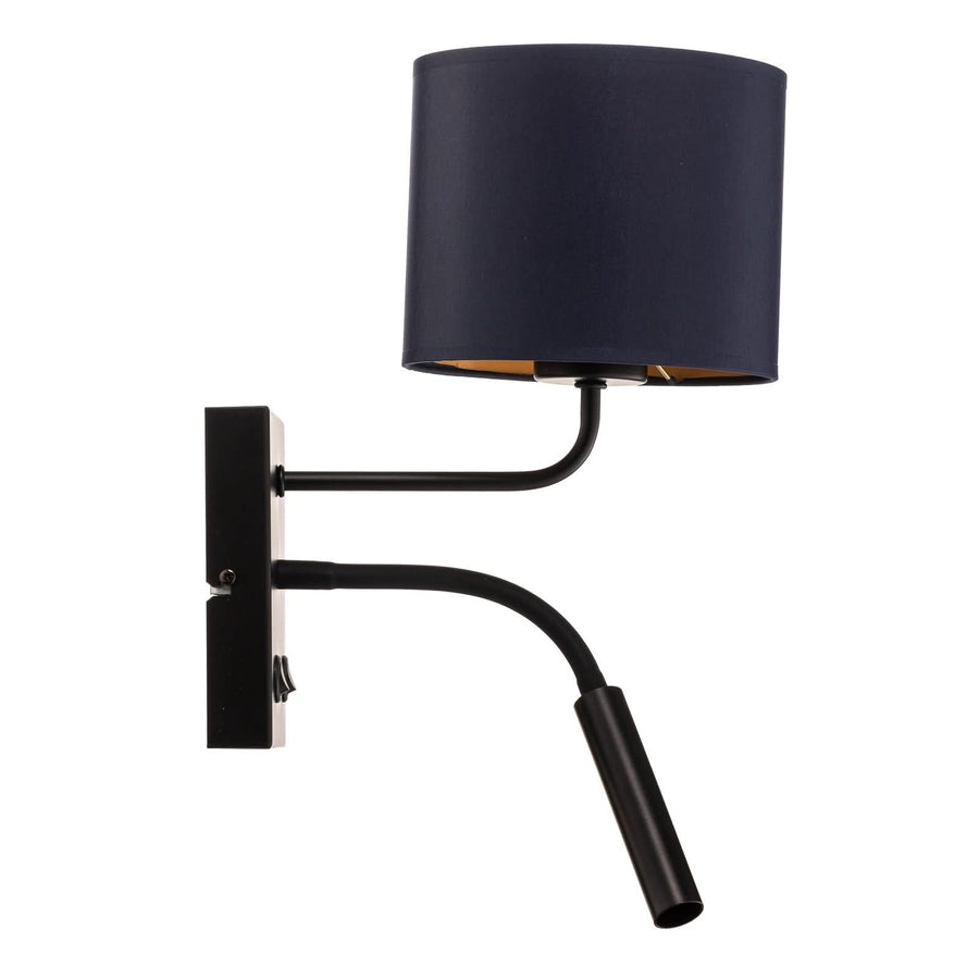 Applique murale Soho en tissu, bleu foncé et noir, 2 lumières, hauteur 38 cm