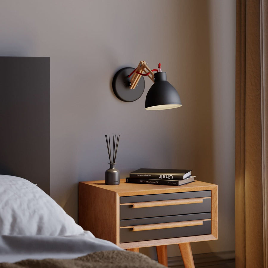 Applique murale Skansen en bois, noir, hauteur 25 cm