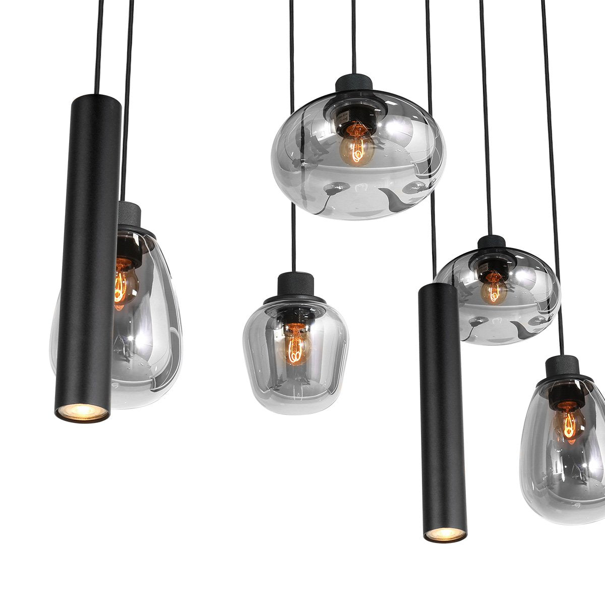 Lustre boule verre fumé noir, 9 lumières dimmable Ø 140 cm | Reflexion