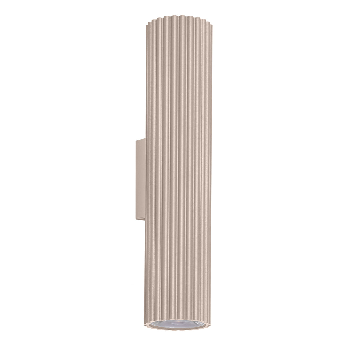 Applique murale cylindrique beige rosé à stries verticales, vue de face