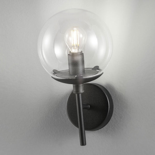 Applique murale Global en métal, noir et transparent, Ø 15 cm