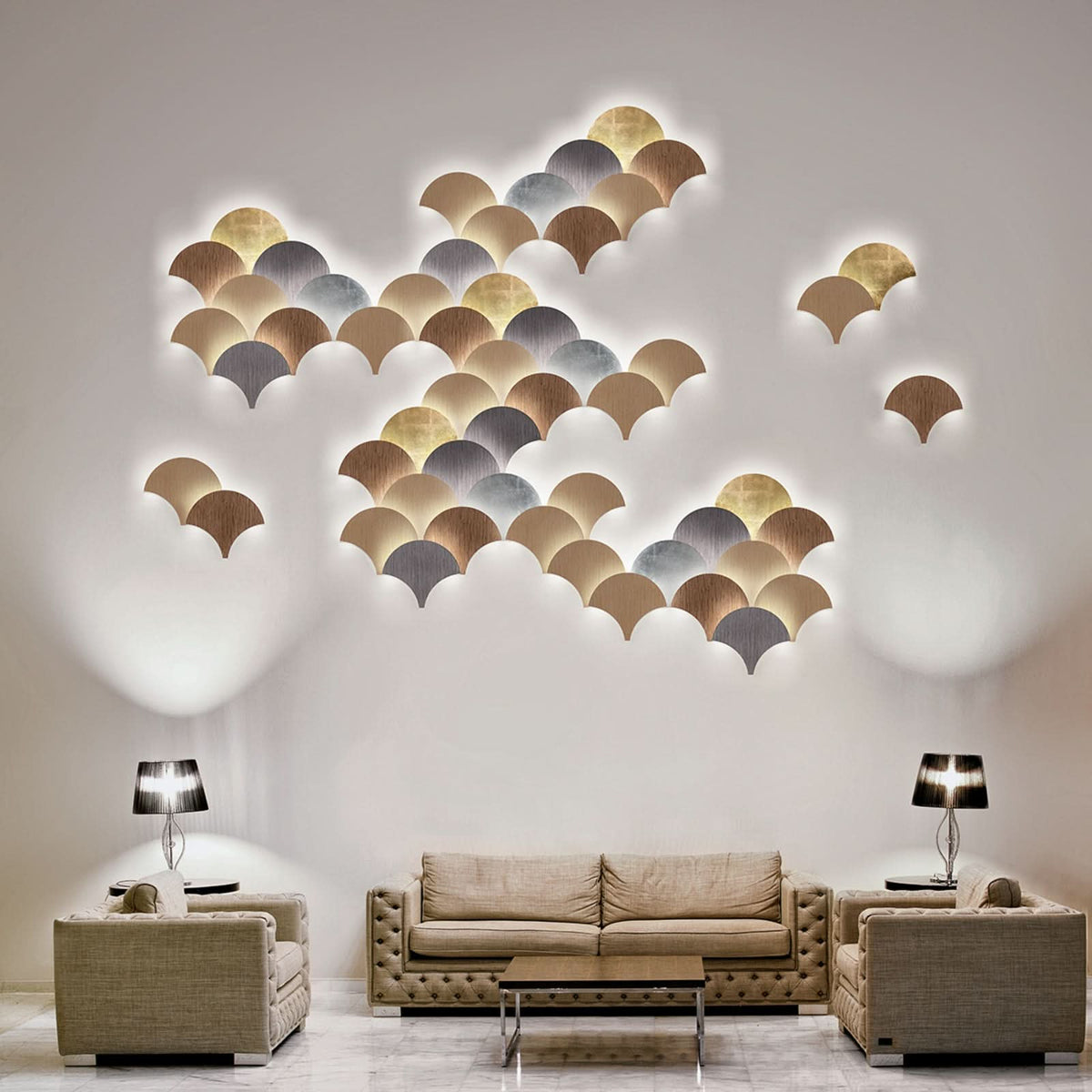 Applique murale LED Palm en métal, feuille d'or, hauteur 34 cm