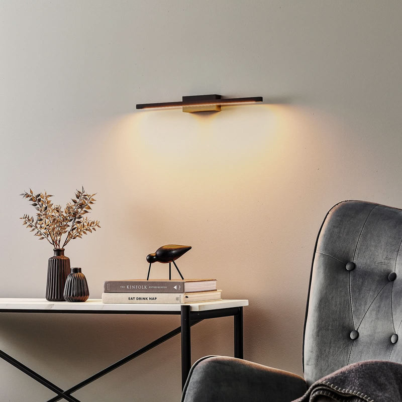 Applique murale LED Tolu en laiton, noir et chrome, hauteur 5 cm