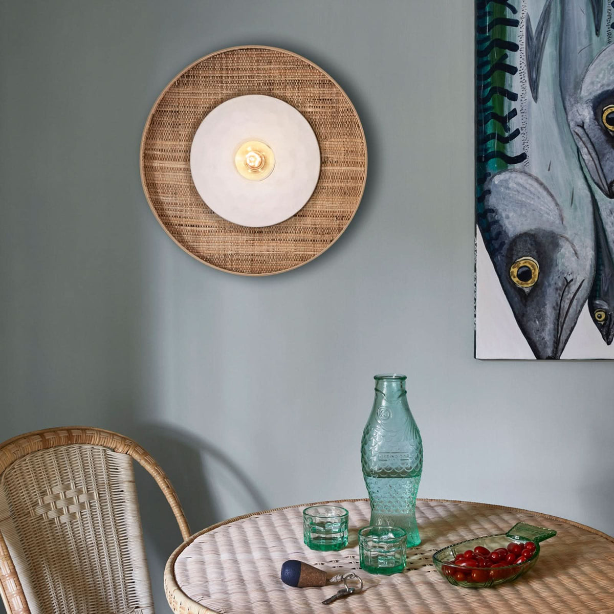Applique murale Portinatx en céramique, blanc et crème, Ø 50 cm