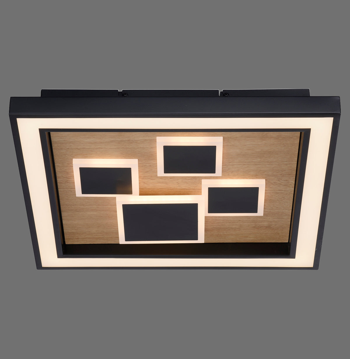 Plafonnier Eliza noir et bois, L 48 cm