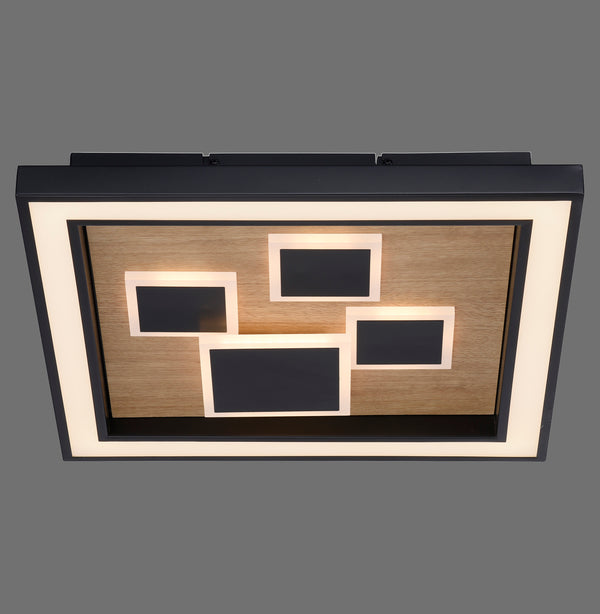 Plafonnier Eliza noir et bois, L 48 cm