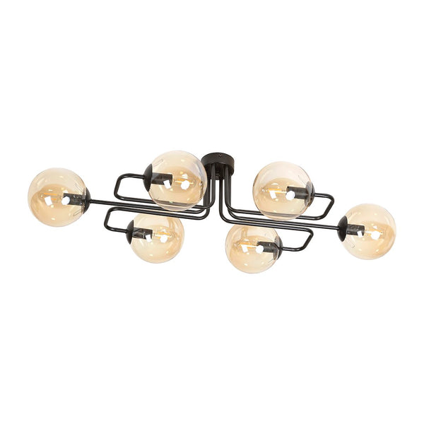 Brendi 6-light ceiling light, black, amber glass
