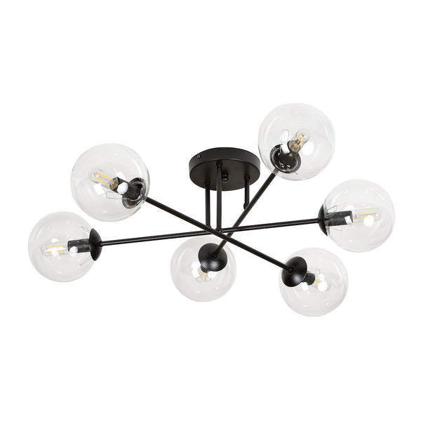 Brendi 6-light ceiling lamp black, clear glass, version B