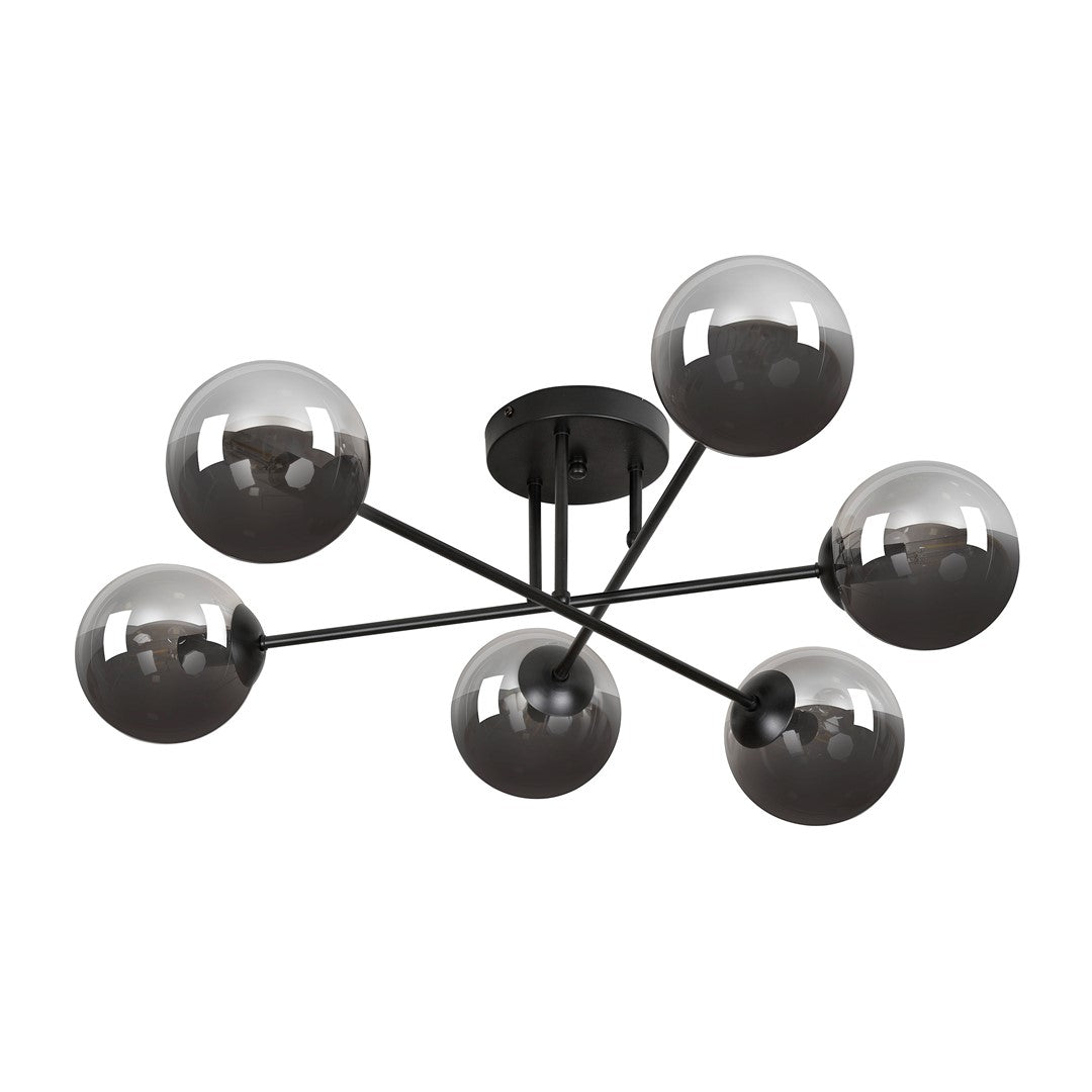 Brendi 6-light pendant lamp, black, graphite glass