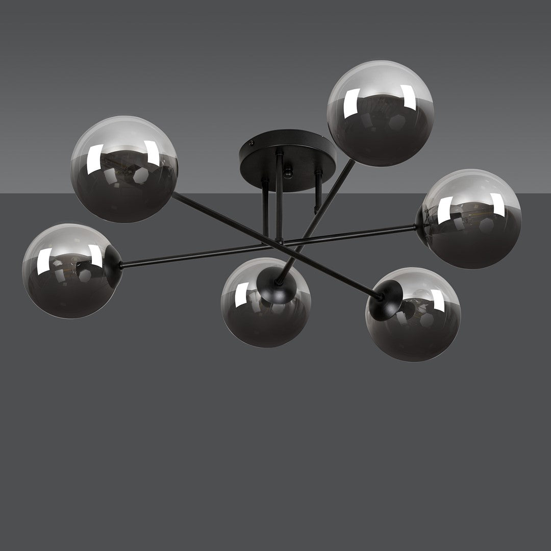 Brendi 6-light pendant lamp, black, graphite glass