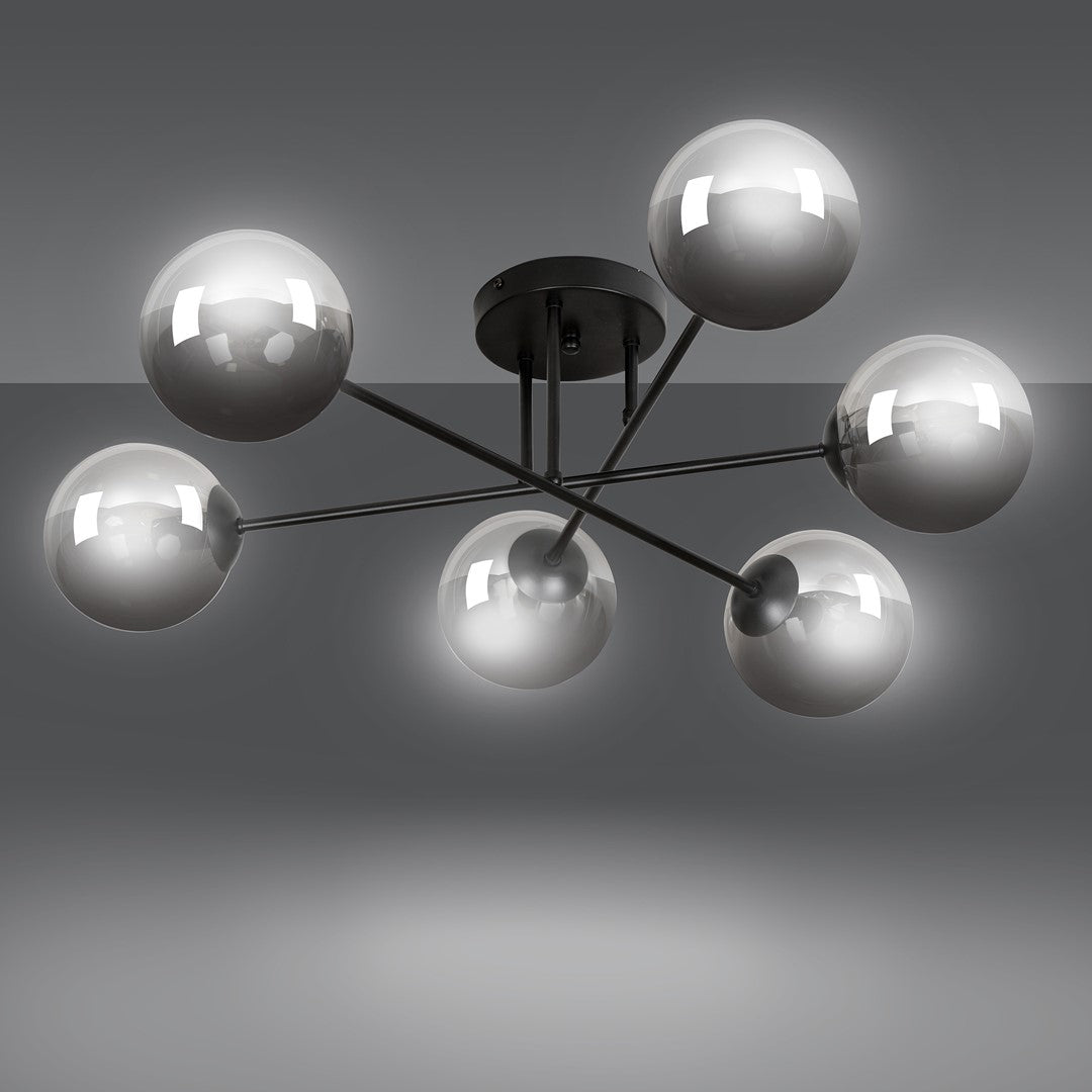 Brendi 6-light pendant lamp, black, graphite glass