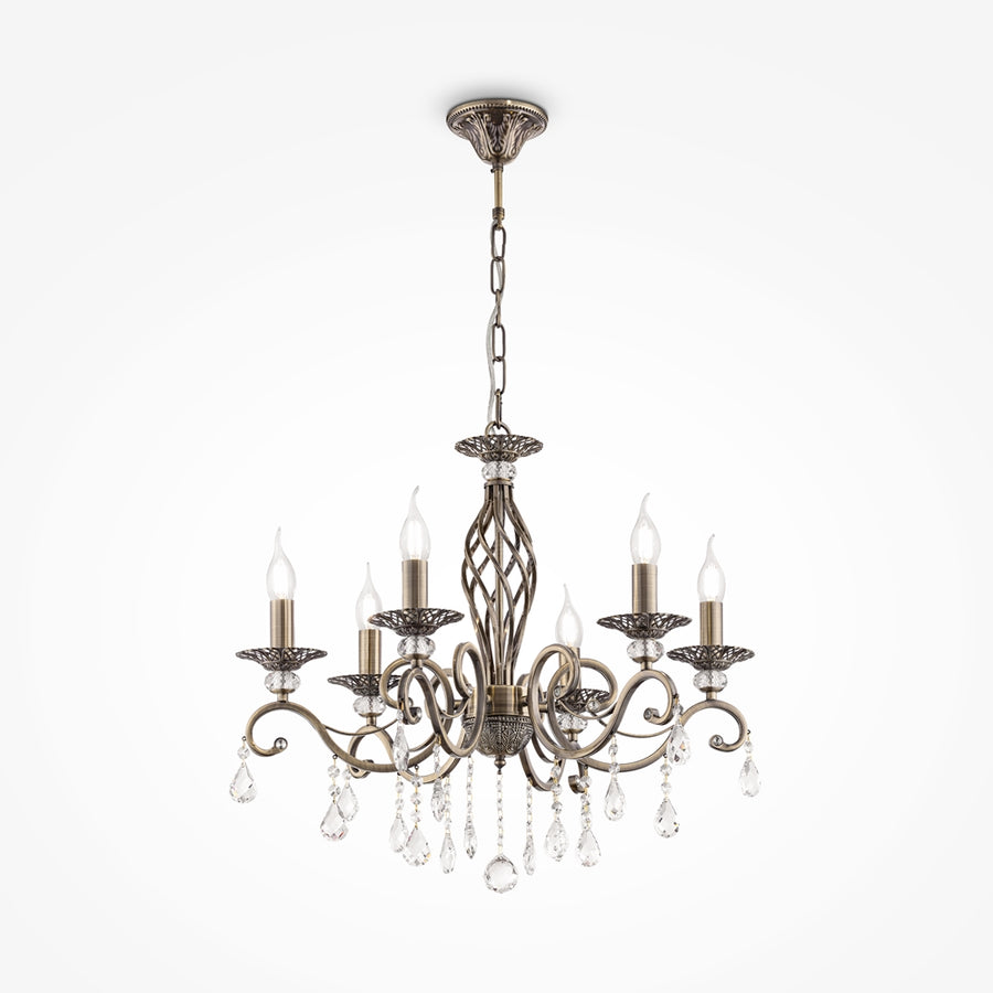 Présentation du lustre sous un angle légèrement différent, mettant en valeur ses bras courbés