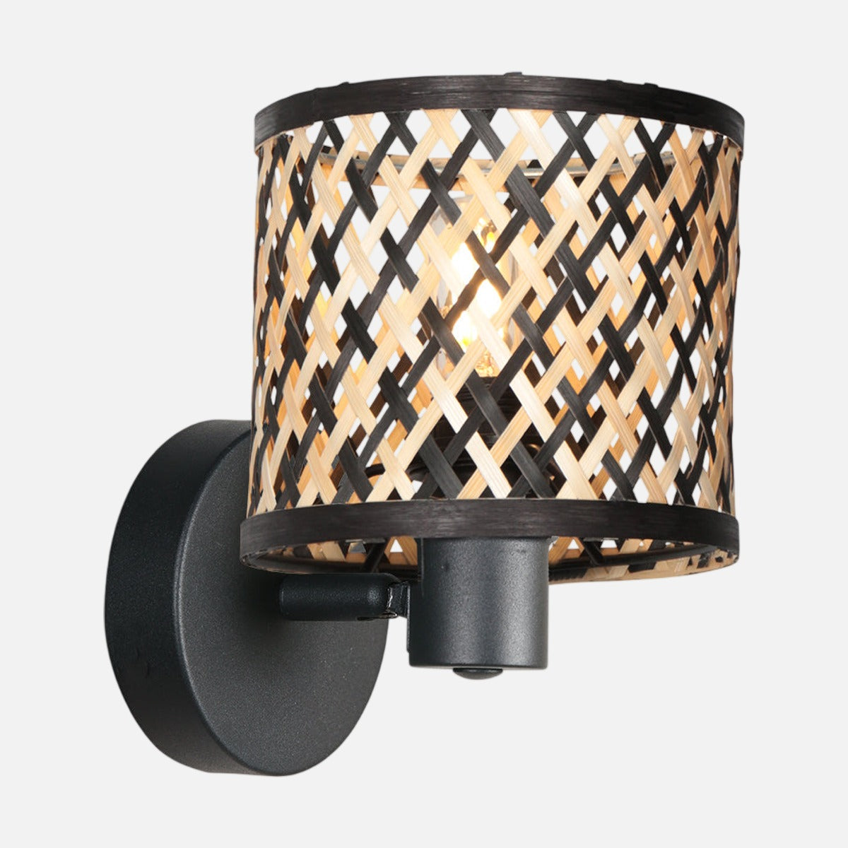 Spot bambou orientable Bali, abat-jour tressé noir et naturel Ø 12 cm en applique murale