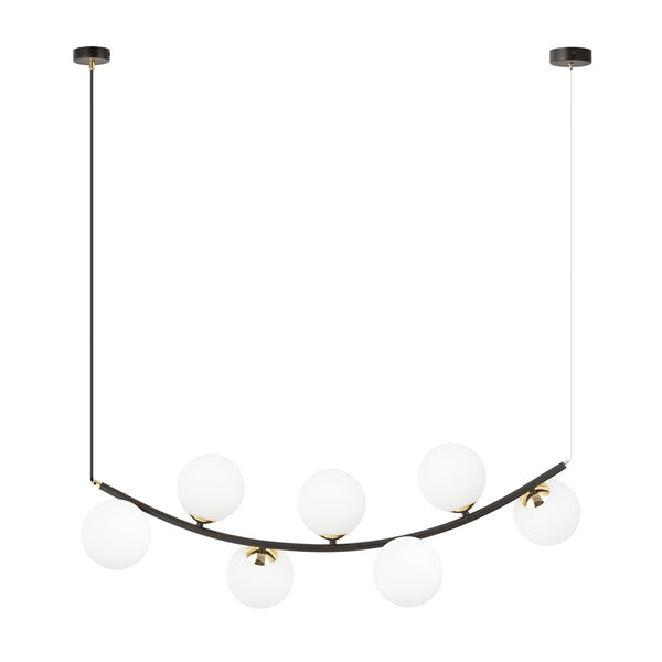 Ritz 7-light pendant, black, opal glass