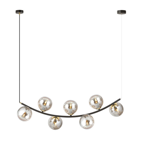 Ritz 7-light pendant, black, graphite glass