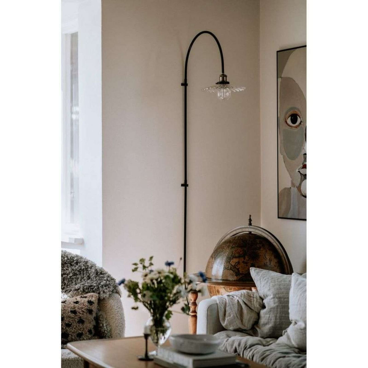 Applique murale Cobbler en verre, transparent et noir, hauteur 150 cm