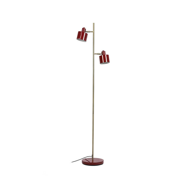 Lampadaire Ocean en métal, rouge foncé et laiton, 2 lumières, hauteur 160 cm