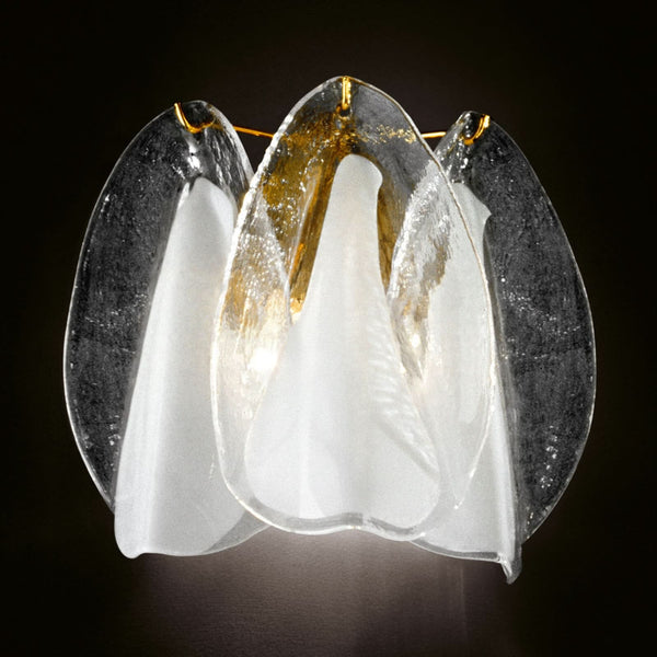 Applique murale Rondini en verre, or et transparent, 2 lumières, hauteur 25 cm