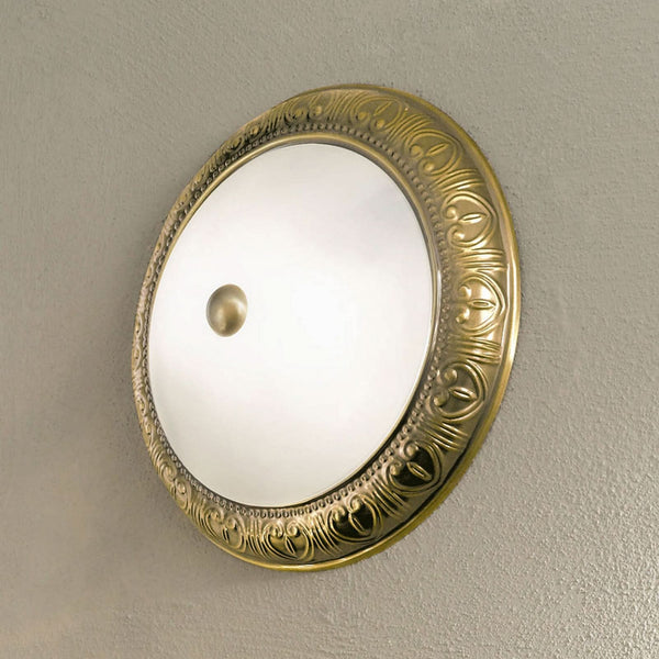 Applique murale Lembit 28 en verre, laiton ancien et blanc, 2 lumières, Ø 28 cm