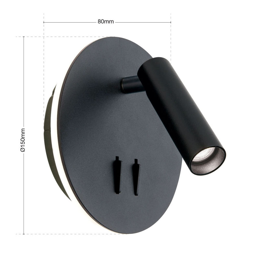 Applique murale LED Lenny en aluminium, noir, Ø 15 cm