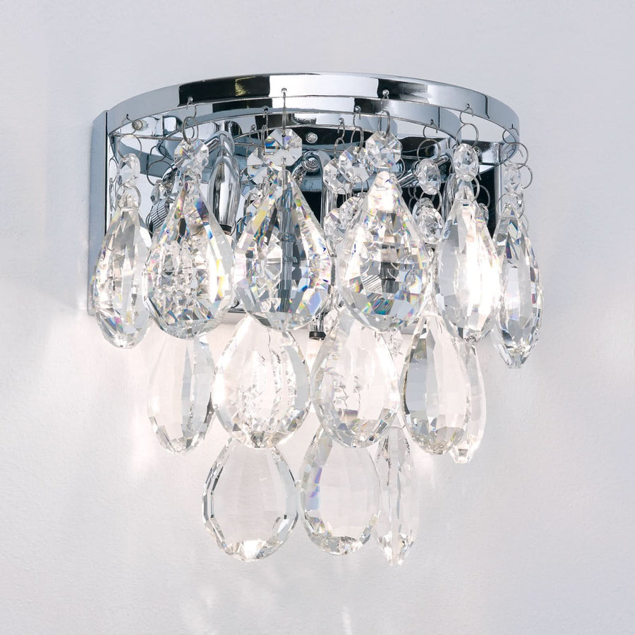 Applique murale Celeste en cristal, chromé et transparent, 2 lumières, hauteur 18 cm