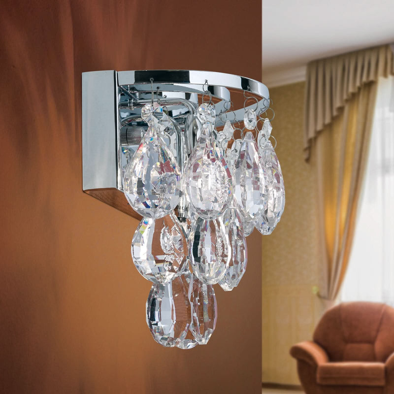 Applique murale Celeste en cristal, chromé et transparent, 2 lumières, hauteur 18 cm
