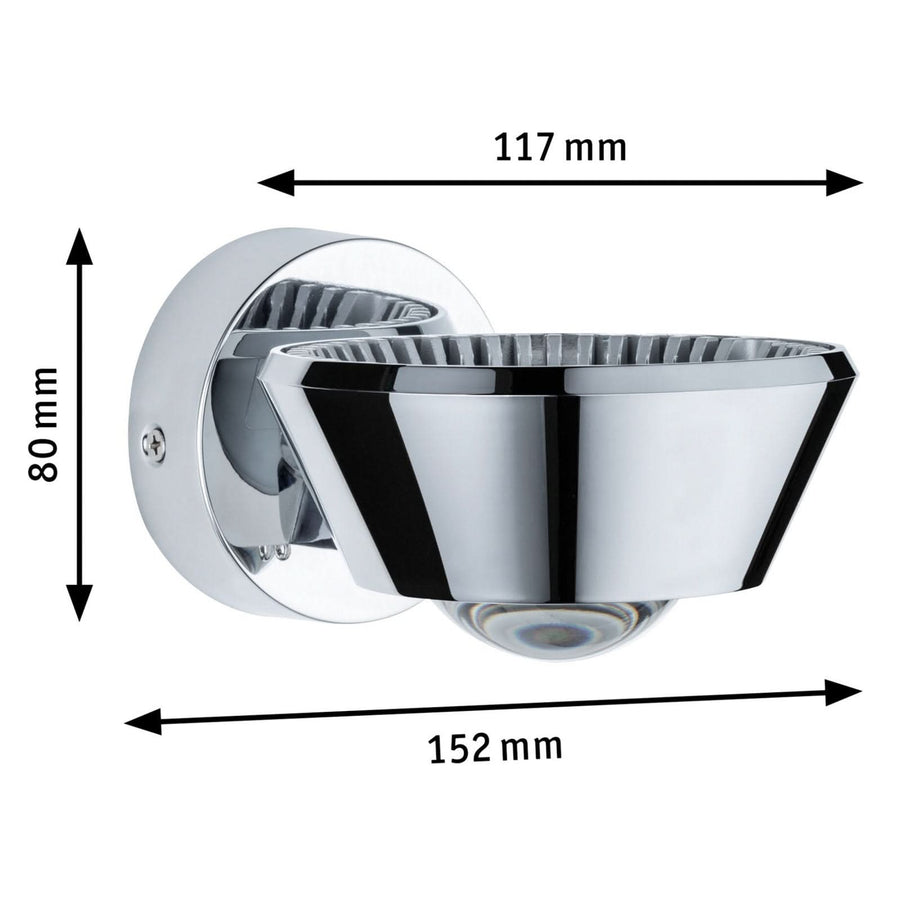 Applique murale LED Sabik, chromé, hauteur 8 cm, IP44