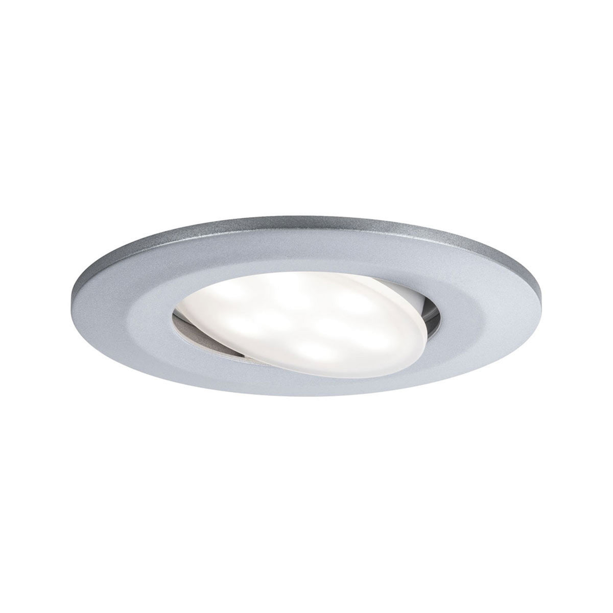 Spot encastrable chromé mat vu de face avec diffuseur LED blanc