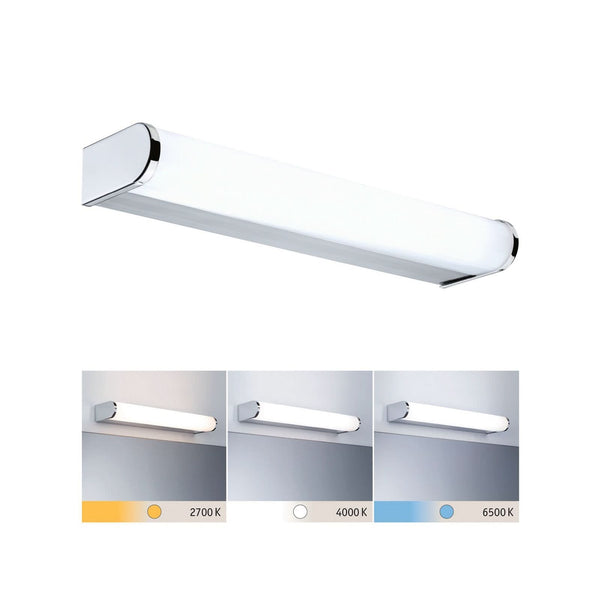 Applique murale LED Arneb IP44 WhiteSwitch en métal, chromé et blanc, hauteur 4 cm, IP44