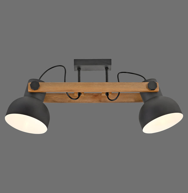 Plafonnier Cup 2.0 2 lumières noir et bois