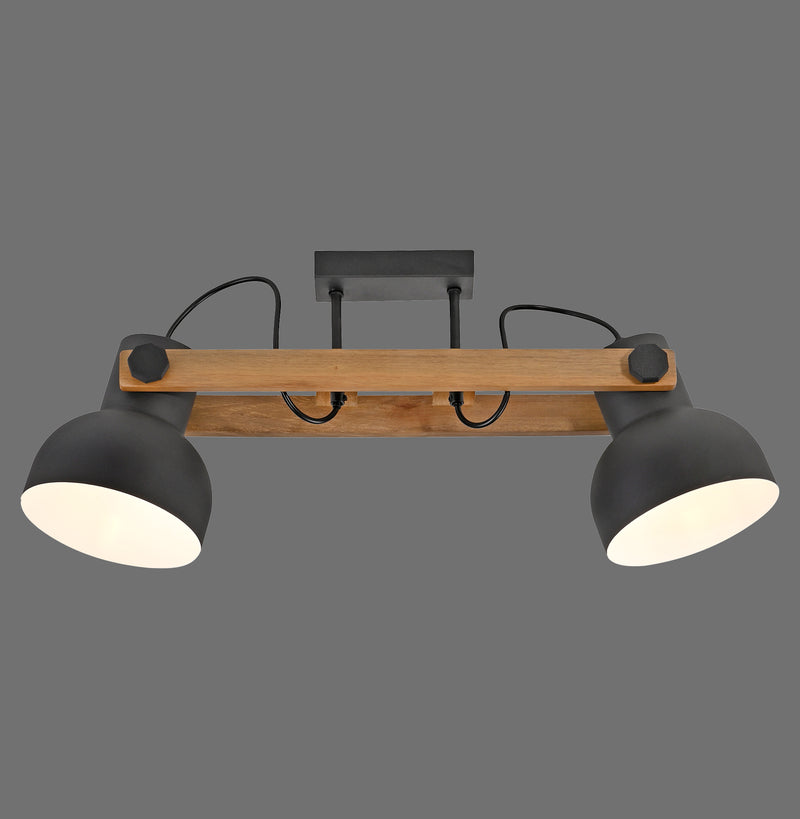 Plafonnier Cup 2.0 2 lumières noir et bois
