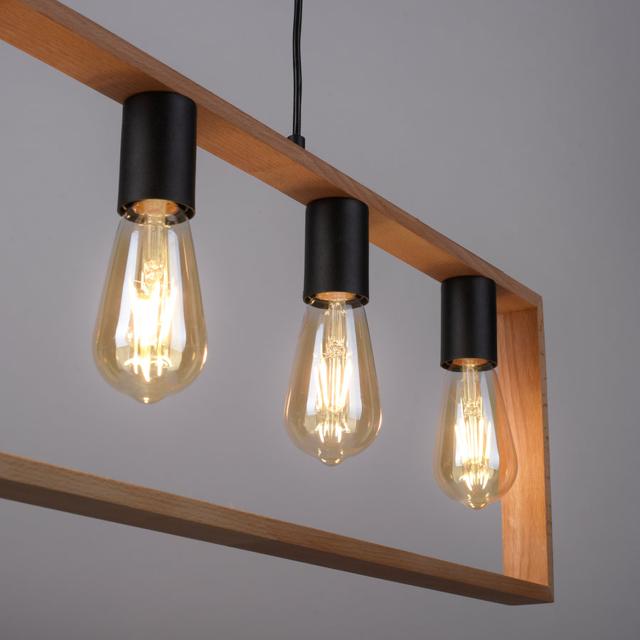 Suspension Franky 5 lumières noire et bois