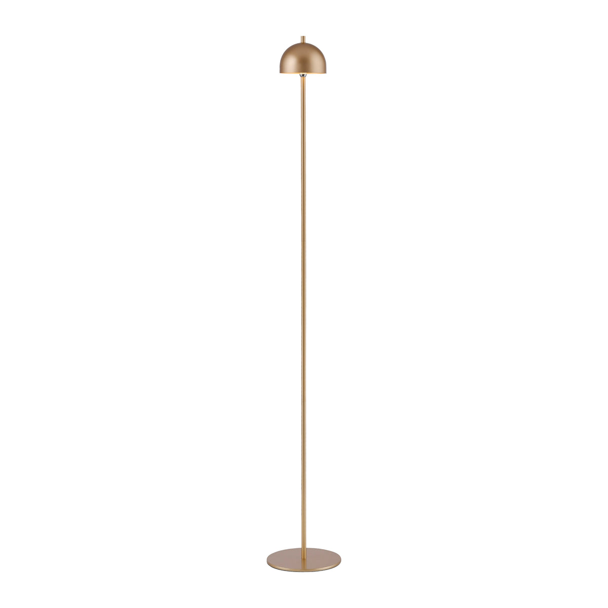 Lampadaire doré isolé sur fond blanc, vue de face avec socle rond