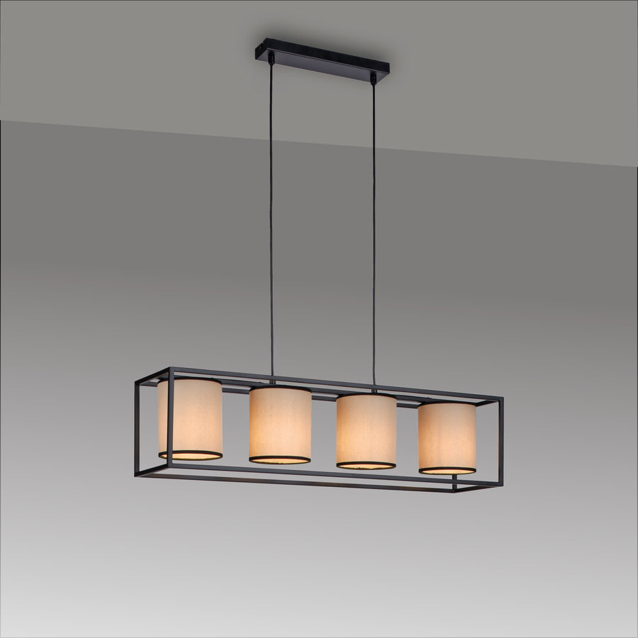 Suspension Raven 4 lumières beige et noire