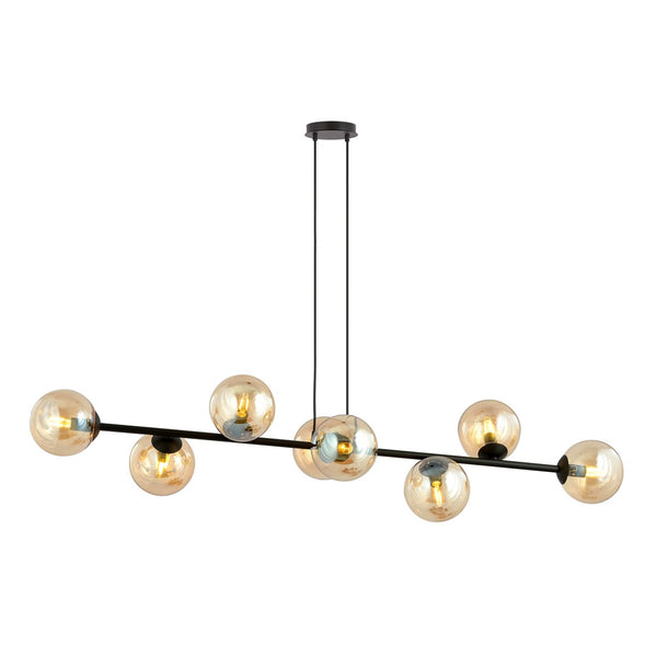 Rossi 8-light pendant, black, amber glass