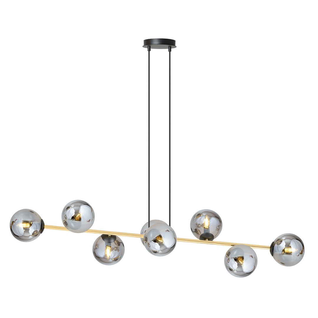 Gravity 8-light pendant, black, graphite glass