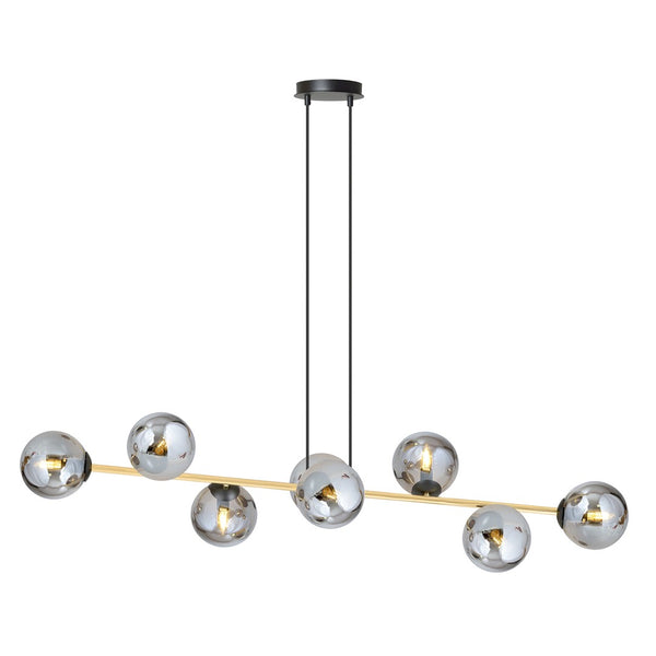 Gravity 8-light pendant, black, graphite glass