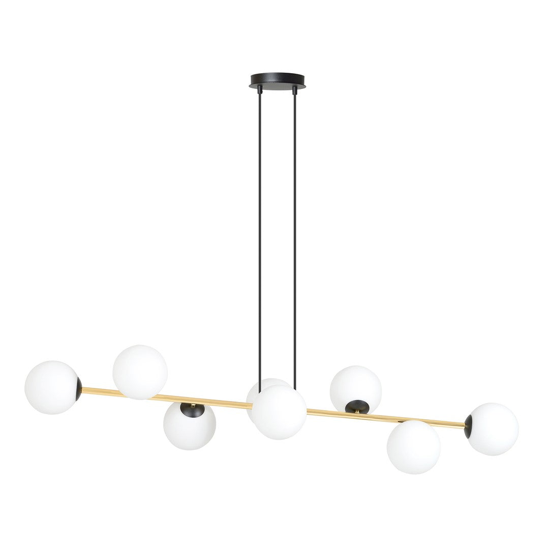 Gravity 8-light pendant, black, opal glass