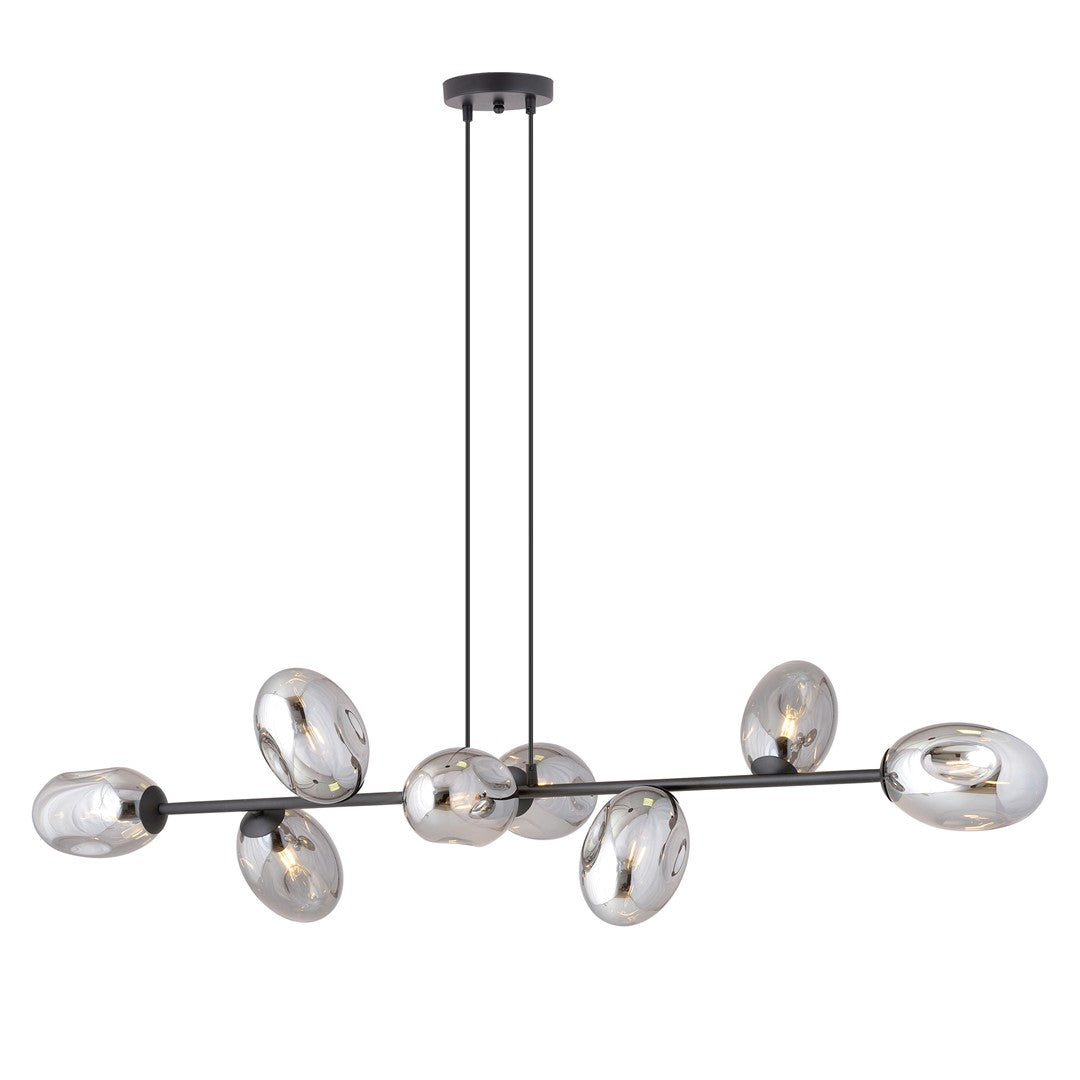 Pandora 8-light pendant, black, graphite glass
